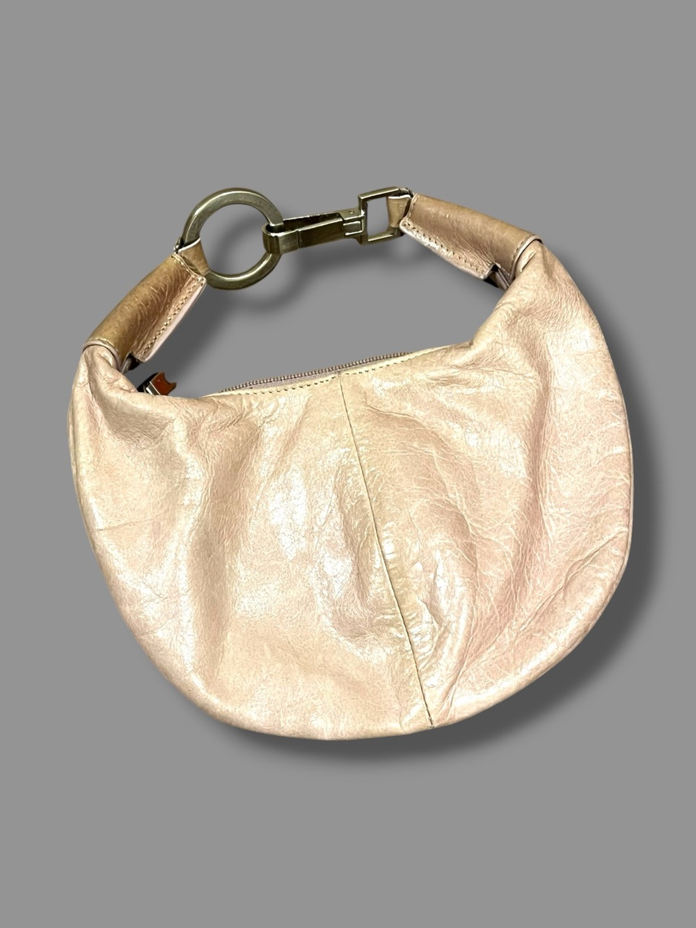 HOBO Mini Leather Shoulder Bag Pink Crescent C- Shape 9" x 6" Boho Clip Handle